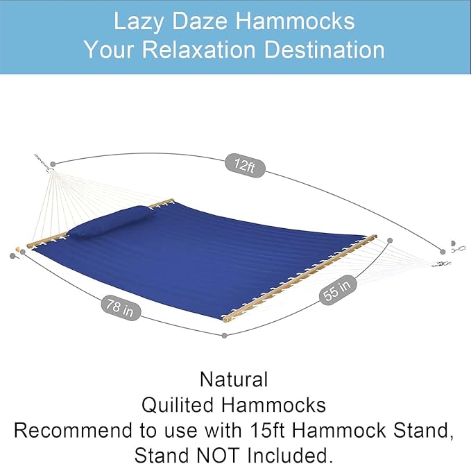Lazy Daze Hammocks 12 FT Double Quilted Fabric Hammock - Image 3