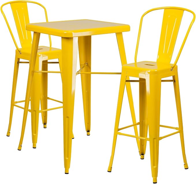Flash Furniture Commercial Grade 23.75" Square Yellow Metal Indoor-Outdoor Bar by FlashFurniture