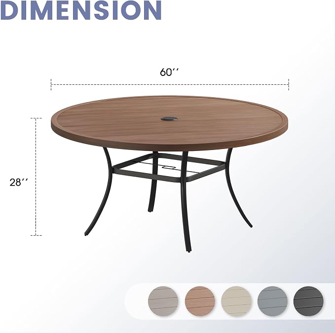 VICLLAX 60" Round Patio Table, Outdoor Dining Table - Image 3