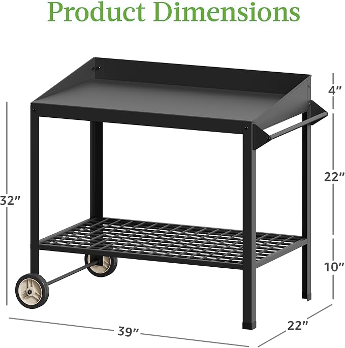 Metal Potting Bench with Wheels Planting Table - Image 3