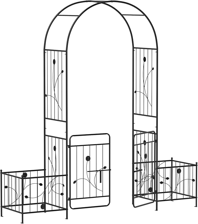 IRONMAX Garden Arch with Gate & Planter Boxes, 86” Heavy Duty Galvanized Steel - Image 9