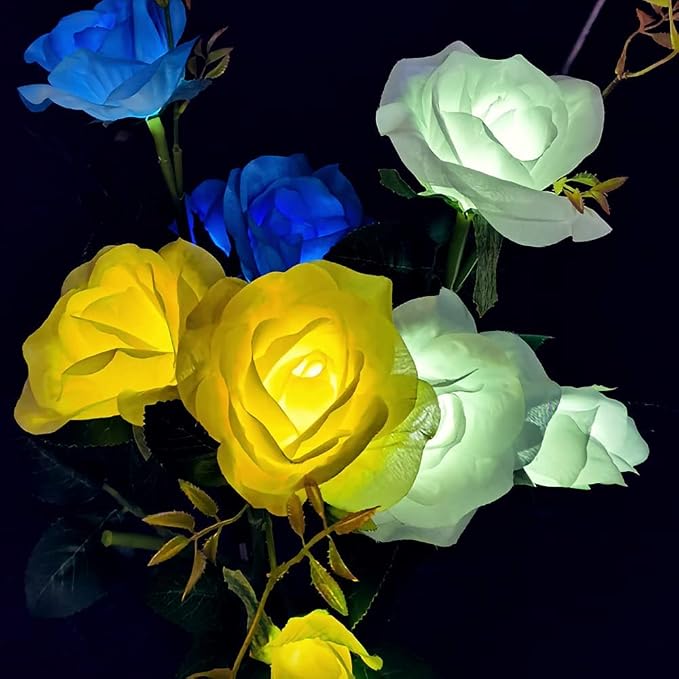 Outdoor Realistic Solar Powered Rose Flower Lights Stake, 2 Pack 10 Rose Solar - Image 7