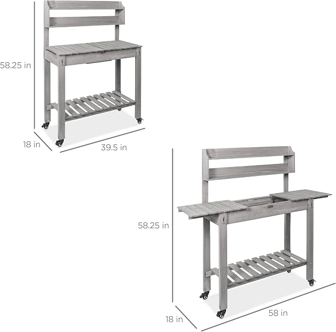 Best Choice Products Mobile Garden Potting Bench, Outdoor Wood Workstation - Image 7
