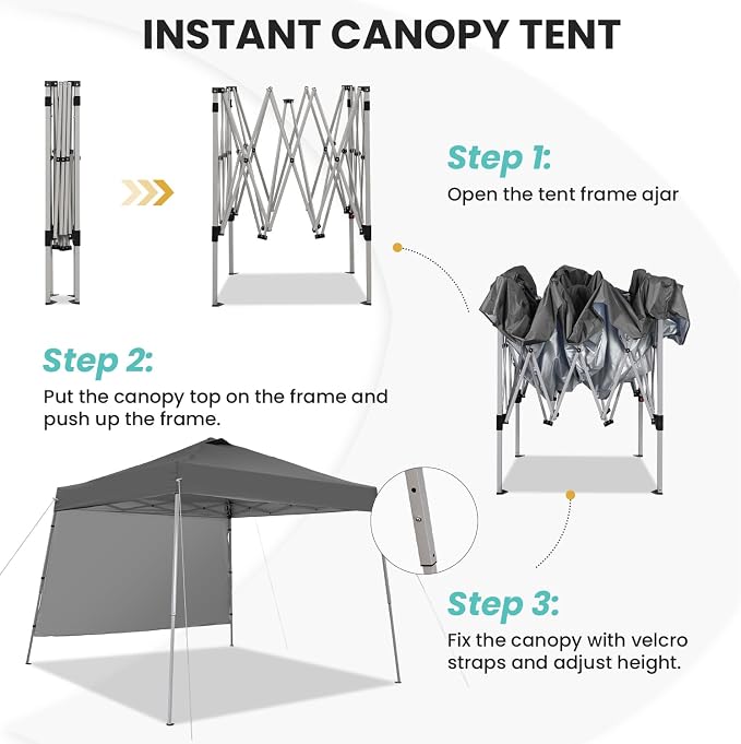 Canopy Tent, 10X10 FT Pop Up Canopy Outdoor Tent Slant Legs - Image 2