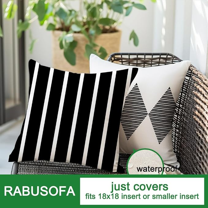 RABUSOFA Outdoor Pillows Waterproof, 18x18 inch Black and White Throw Pillows - Image 5