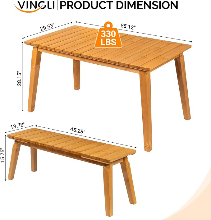 VINGLI Outdoor Dining Set with 2 Benches - Image 3