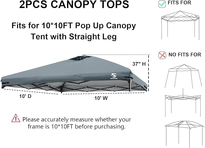 2PCS 10x10 Pop Up Canopy Replacement Top Cover - Image 5