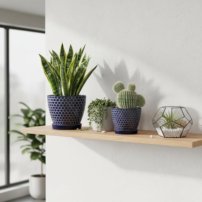 Docrin Blue Honeycomb Ceramic Plant Pot Set - Image 8