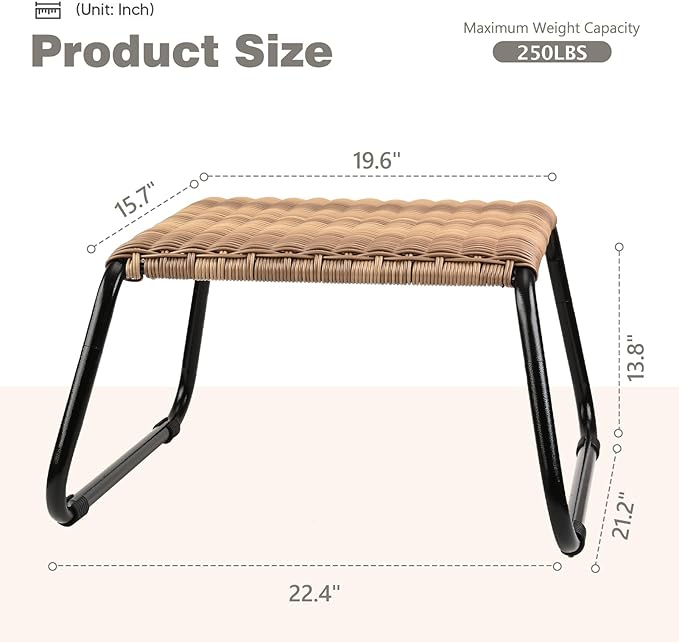 Outdoor Patio Footstools, PE Rattan Ottoman Wicker Foot Rest, Small Balcony - Image 3