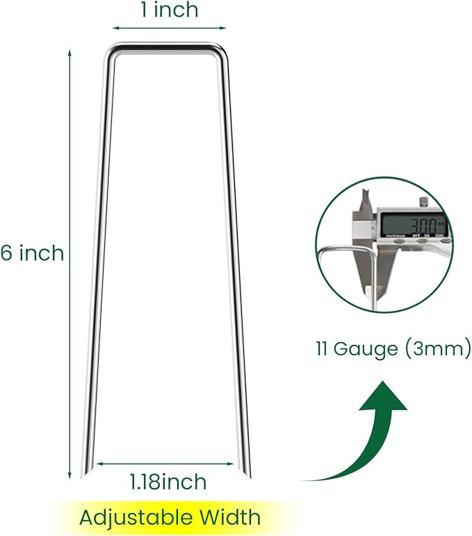 6 Inches Galvanized Garden Staples, Metal Tent Stakes, Heavy Duty U-Shaped Pins - Image 3