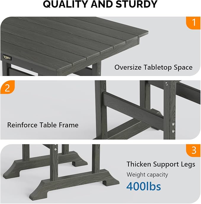 VINGLI 5-Piece Adirondack Outdoor Patio Bar Table and Chairs Set, HDPE Bar Set - Image 6