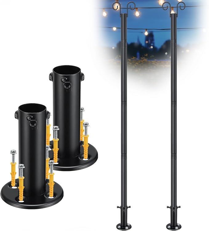 String Light Poles for Outside Deck 2 Pack 8FTHeavy Duty Metal Garden Outdoor by Unknown