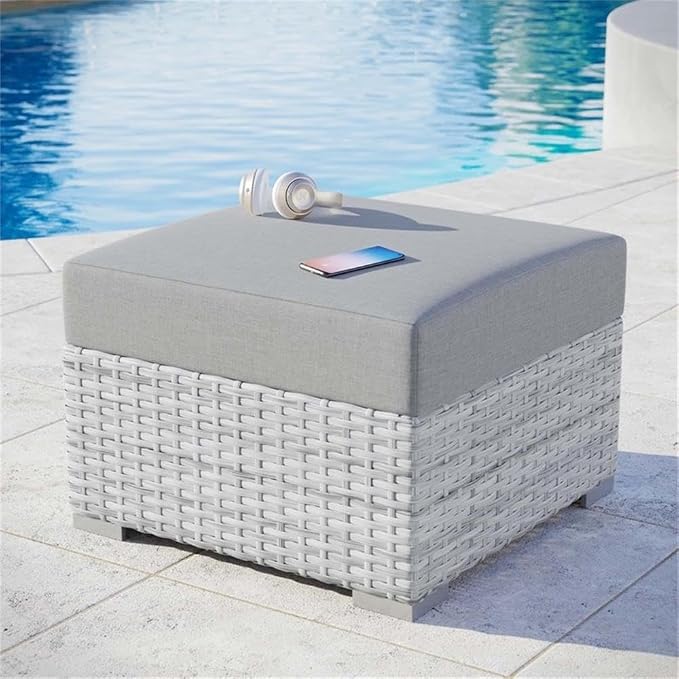 Modway Convene Wicker Rattan Outdoor Patio Ottoman in Light Gray Gray - Image 2