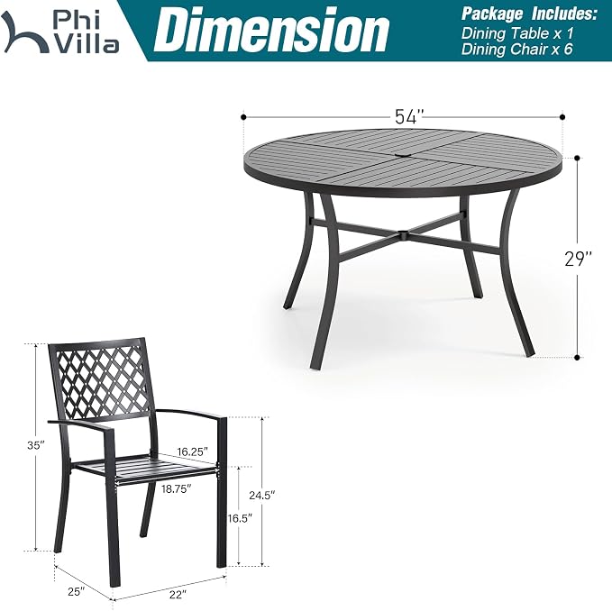 PHI VILLA 7 Pieces Outdoor Round Dining Set - Image 9