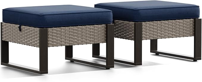 Joyside Outdoor Patio, All-Weather PE Rattan Ottomans Footstools - Image 7