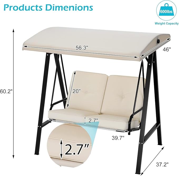 AECOJOY 2-Seat Outdoor Patio Swing Chair - Image 5