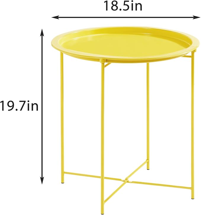 VECELO Side/End Table, Folding Round Metal Anti-Rust and Waterproof Outdoor or - Image 3
