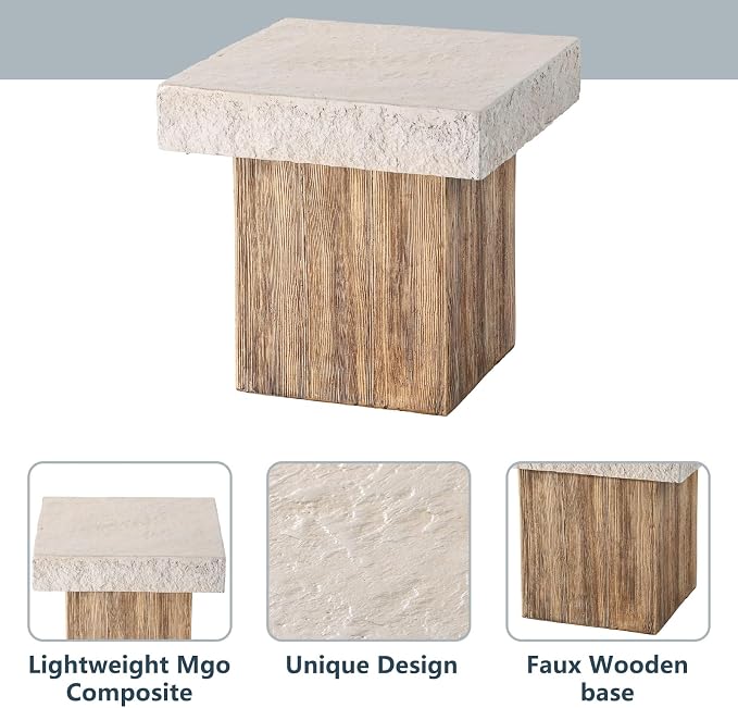 COSIEST Outdoor Medium Side Table, Patio Coffee Table, 19.7 inches Square MgO - Image 4