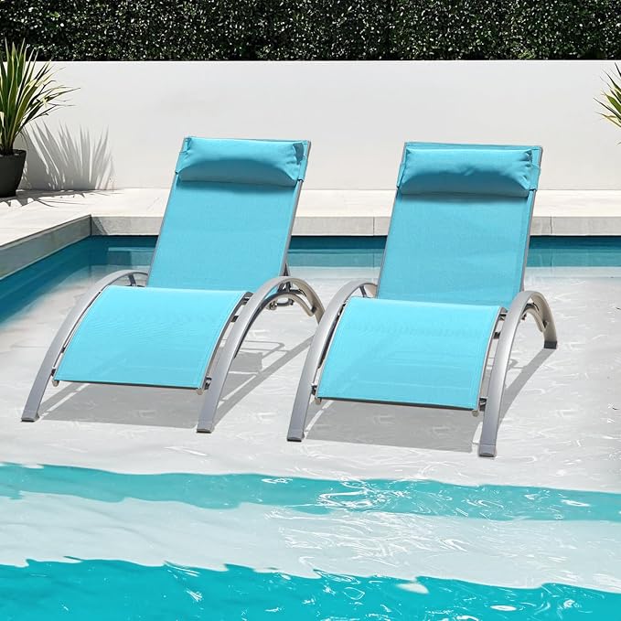Domi Pool Lounge Chairs Set of 2, Adjustable Aluminum Outdoor Chaise Lounge by domioutdoorliving