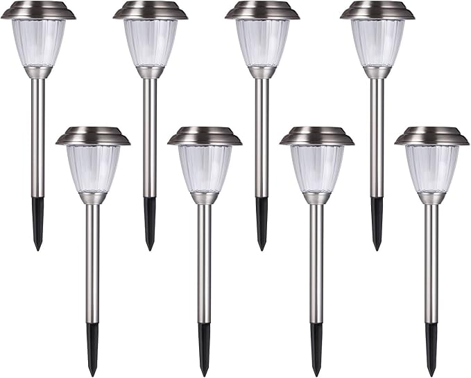 Solar LED Outdoor Lights 8-Pack Stainless Steel Pathway Landscape Lights - Image 3
