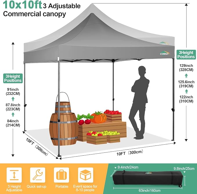 COBIZI 10x10 Pop Up Canopy Tent - Image 6