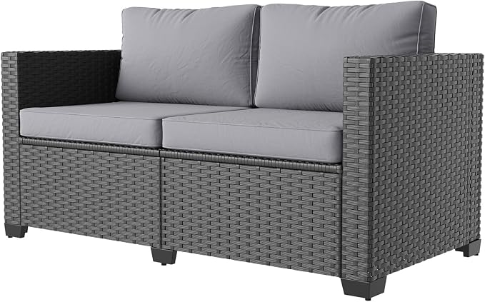 Aoxun 1 Piece Loveseats Patio Furniture Set, Wicker Outdoor Furniture by Aoxun
