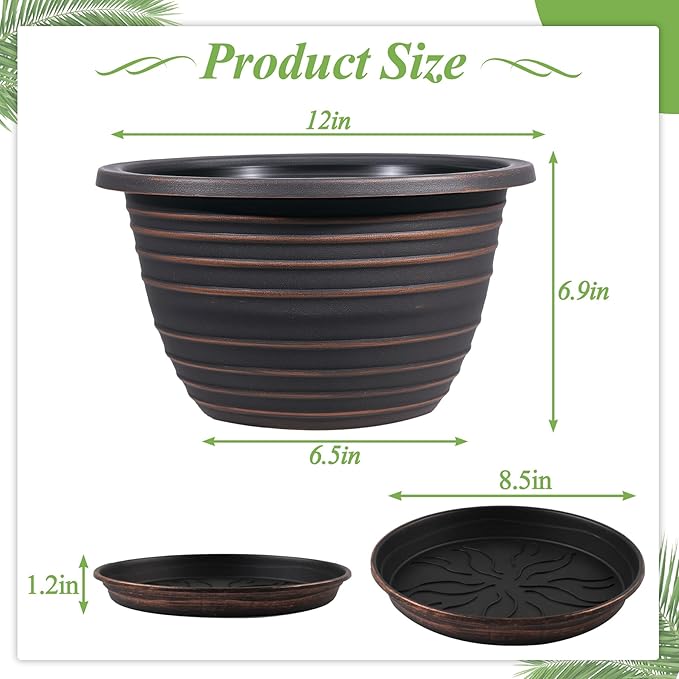 12 Inch Plastic-Flower Pot-for-Indoor Plants, 3 Pack Large planters - Image 2