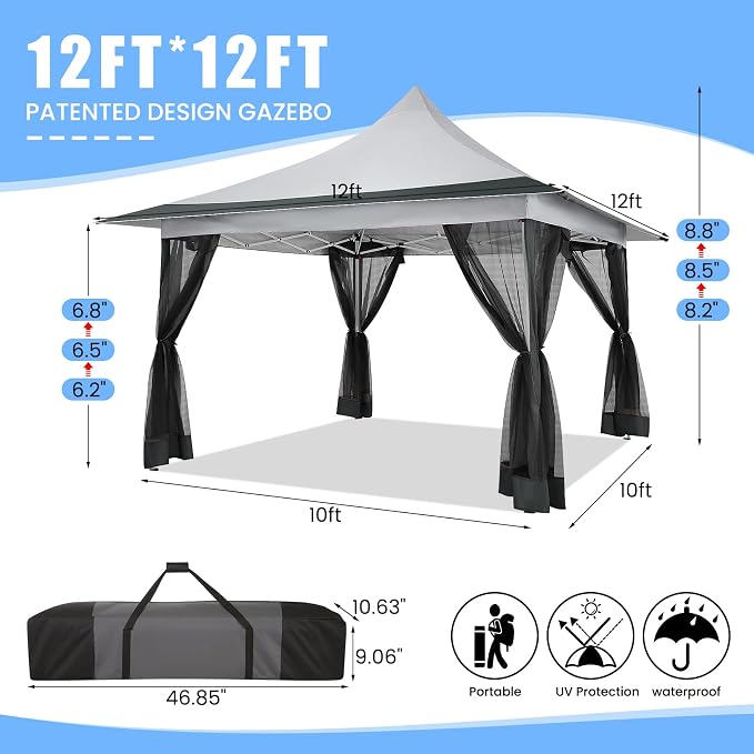 COBIZI 12x12 Pop up Canopy Gazebo on Clearance, Outdoor Canopy Tent - Image 3