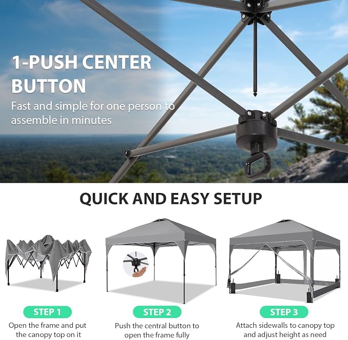 10x10 FT Pop Up Canopy with 4 Clear PVC Sidewalls, Instant 1-Button Push Canopy - Image 2