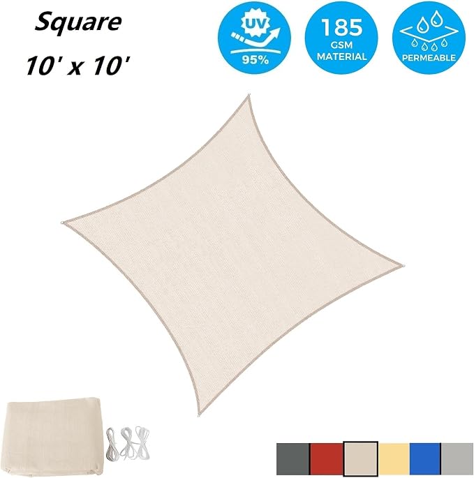 AsterOutdoor Sun Shade Sail Rectangle 10' x 10' UV Block Canopy - Image 2