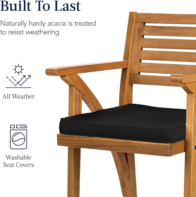 Best Choice Products Set of 2 Outdoor Acacia Wood Bar Stools Bar Chairs - Image 5