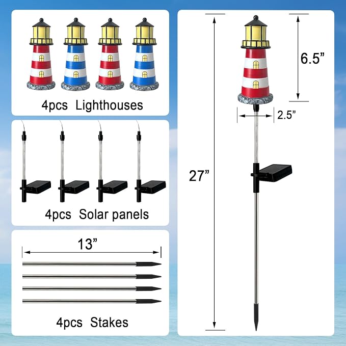 4 Pack Lighthouse Solar Lights, 7 Light Color Changes, IP65 Waterproof Solar - Image 6