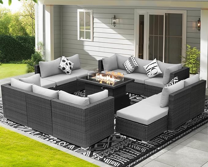 NICESOUL 13 Piece Patio Furniture w/Fireplace, Elegant Outdoor Seating w/Firepit - Image 3