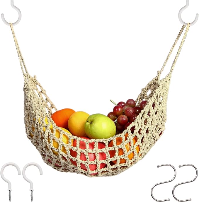 Fruit Hammock for Kitchen Under Cabinet, Large Macrame Fruit Hammock for - Image 9