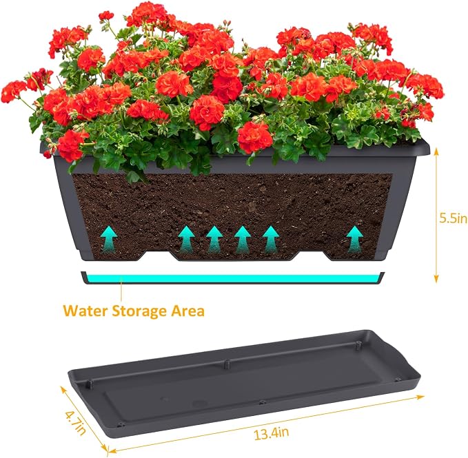 smusei 4 Pack 17 Inch Deck Railing Planter Boxes Window Boxes Planters - Image 3