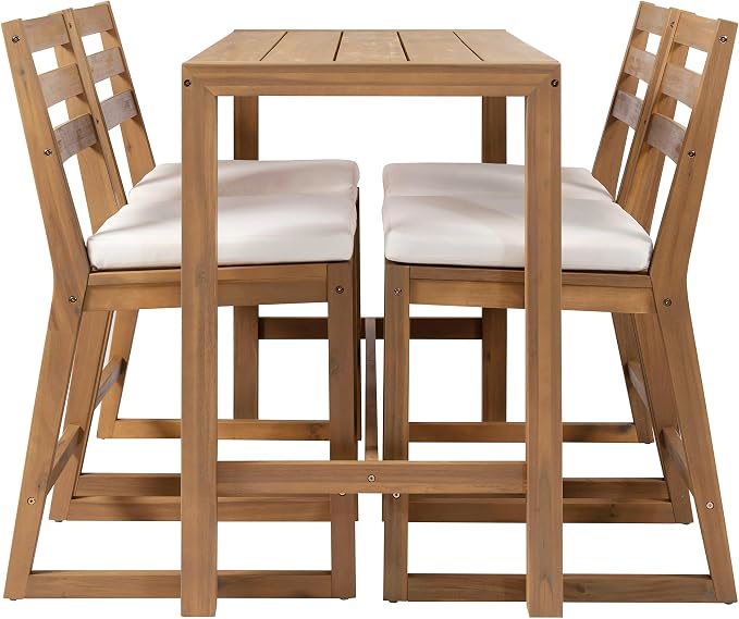 Merax 5-Piece Outdoor Patio Bar Set, Acacia Wood Bistro Table and Chairs - Image 8
