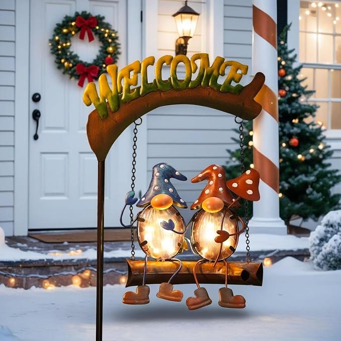 HONGLAND Gnomes Garden Decor Solar Lights, 48 Inch Welcome Sign Swing Yard - Image 8