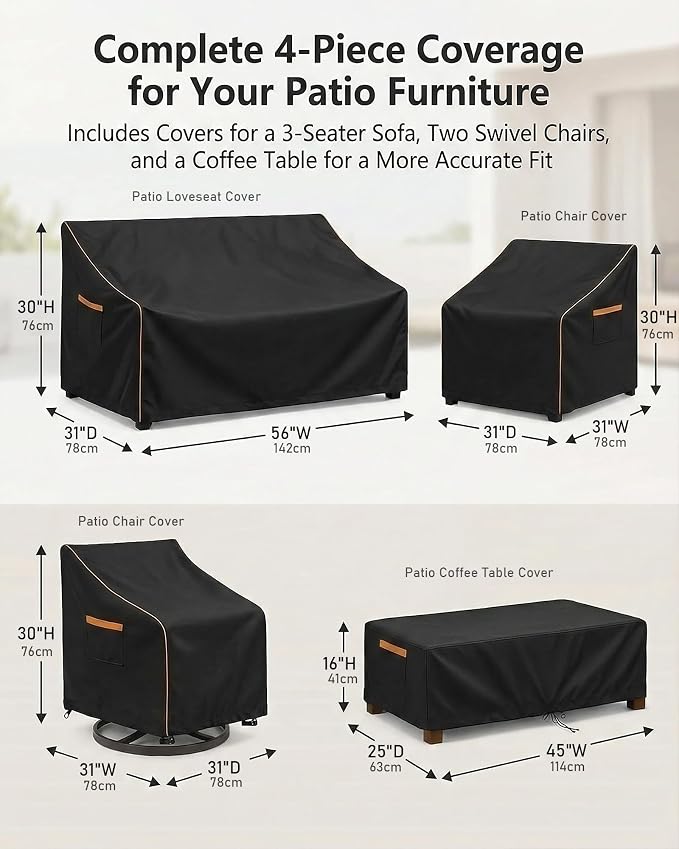 Outdoor Furniture Cover Waterproof, 4-Piece Outdoor Patio Furniture Cover Set - Image 3