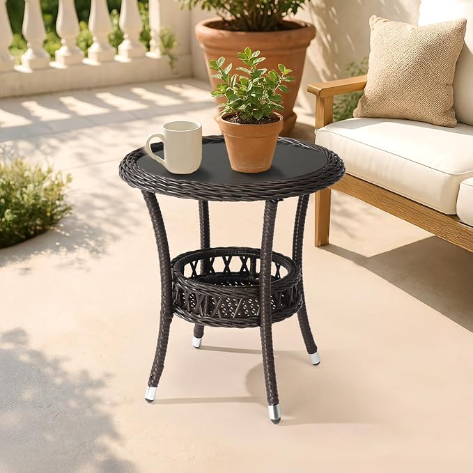 VINGLI Outdoor Wicker Side Table, Patio Side Tables - Image 7