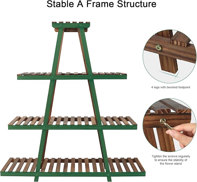 Ufine 4 Tier Wood Plant Stand Indoor Outdoor A Frame Plant Display Shelf - Image 5