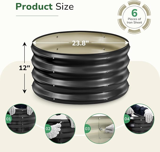 GreatBuddy 2x2x1 ft Round Galvanized Raised Bed, Easy-Assembly Raised Garden Bed - Image 3