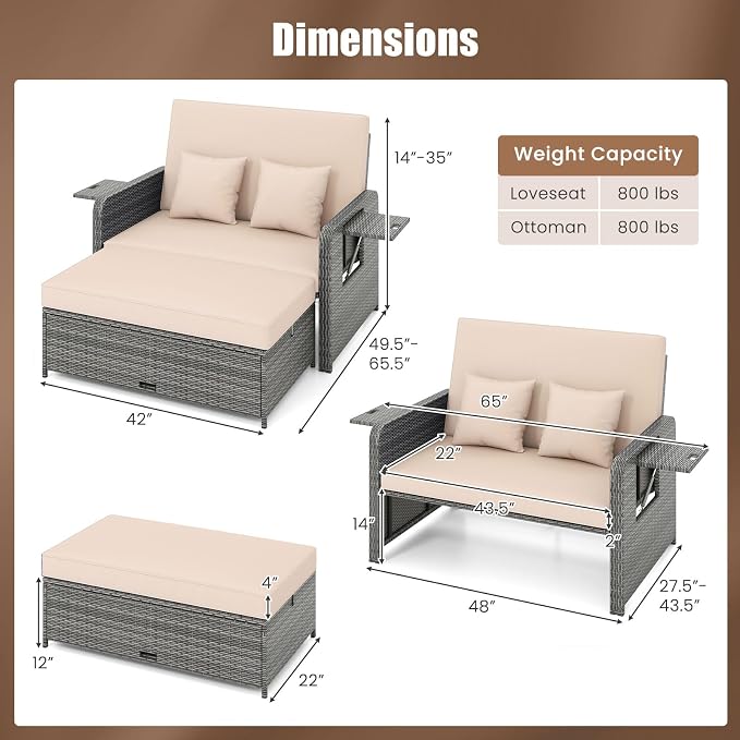 HAPPYGRILL Patio Rattan Wicker Daybed - Image 9