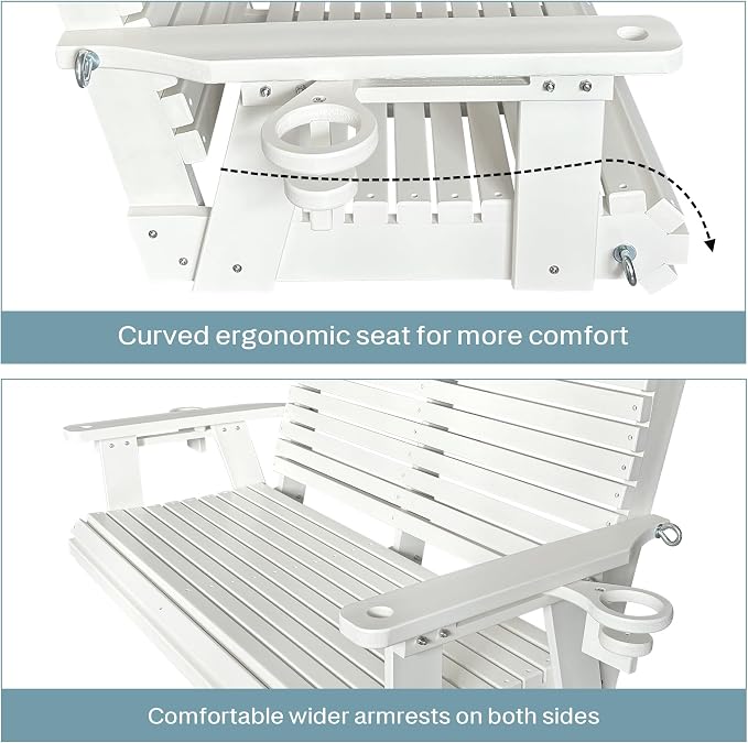HDPE Porch Swing with 18/8 Stainless Steel Bolts, Ergonomic Design, Ultra - Image 5