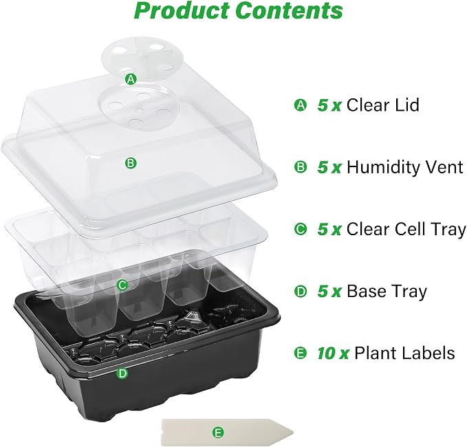 Bonviee 5-Pack Seed Starter Tray Seedling Kits, Plant Starter Kit - Image 2