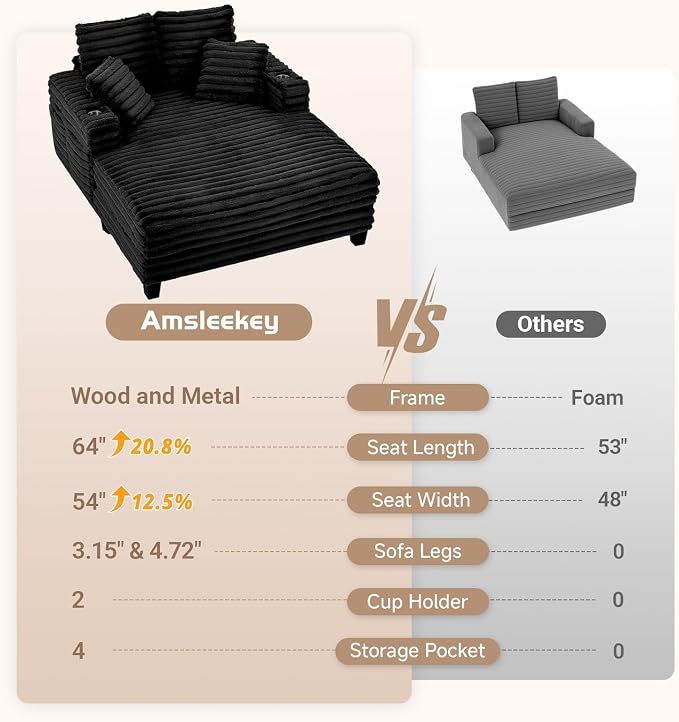 64" Chaise Lounge Chair Indoor, Oversized Sleeper Chair - Image 3