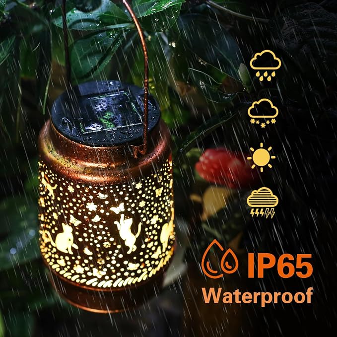 2 Pack Cat Outdoor Solar Hanging Lanterns Waterproof LED Solar Lights Metal - Image 7