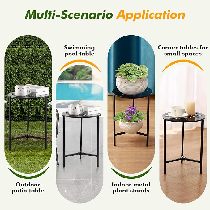 Party Zealot Set of 2 Small Round Metal Side Tables, 13-Inch Black Outdoor End - Image 6