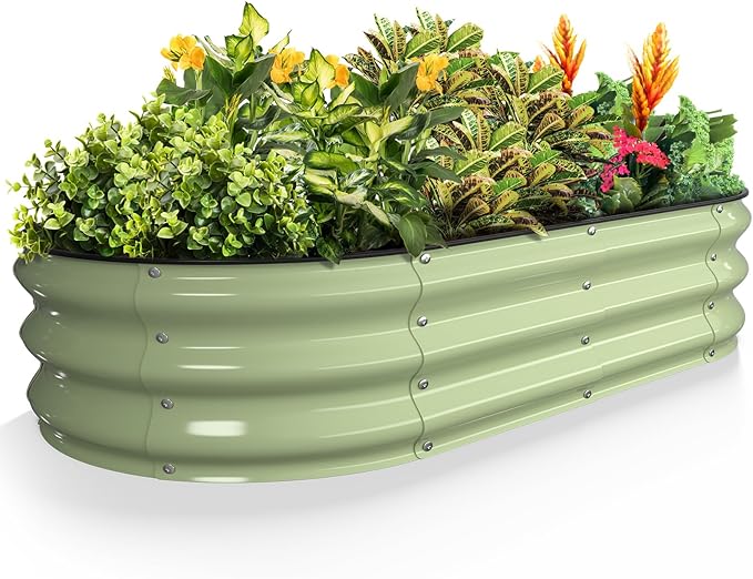 Kesfitt Raised Garden Bed, Oval Open-Bottom Design, 12-Inch Deep by Kesfitt