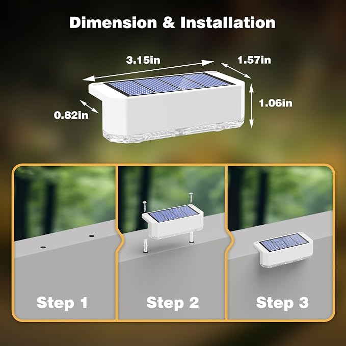 Peasur Solar Fence Lights Outdoor, 8 Pack Step Light Solar Powered, Waterproof - Image 6