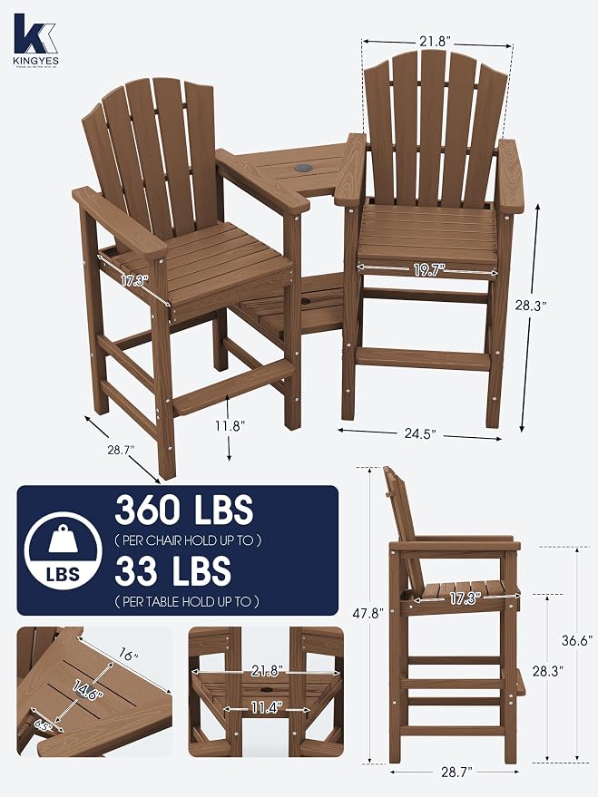 KINGYES Tall Adirondack Chair Set of 4 - Image 3